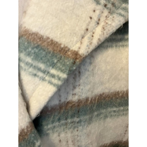 New ANTHROPOLOGIE Elsa •XS P Petite•Cream Blue Plaid Fuzzy Oversized Coat Jacket - Picture 7 of 11